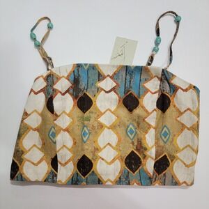 Joie Womens MED Geometric Diamond Print Linen Blend Beaded Strap Crop Top Beachy